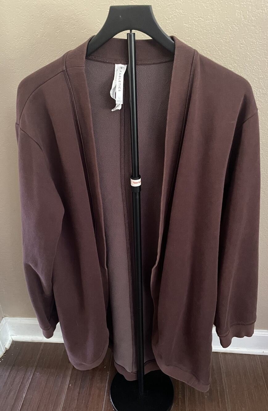 Fabletics Cozy Fleece Open Front Cardigan Jacket Brown Women’s Large Pocket